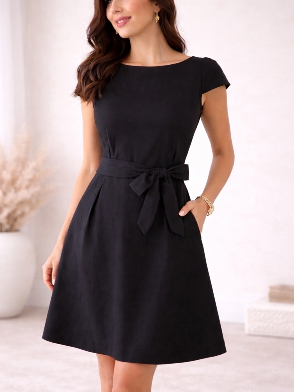St. John Sport Black Cap Sleeve Belted Dress Made USA S